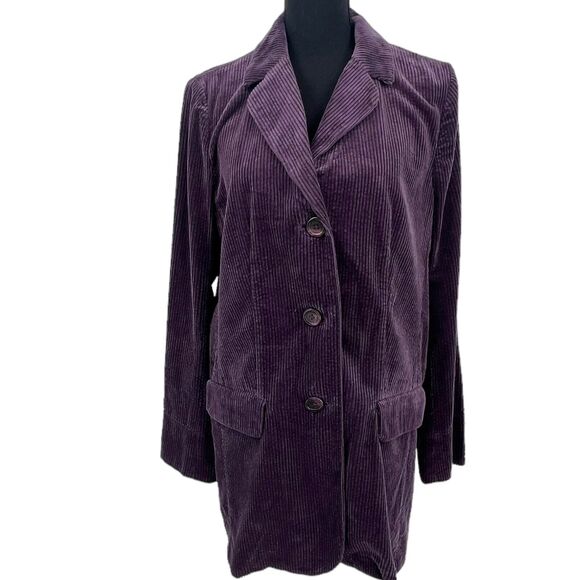 J. Jill Wide Whale Corduroy Velvet Trim Button Front Shacket Jacket Sz Medium - Picture 1 of 8